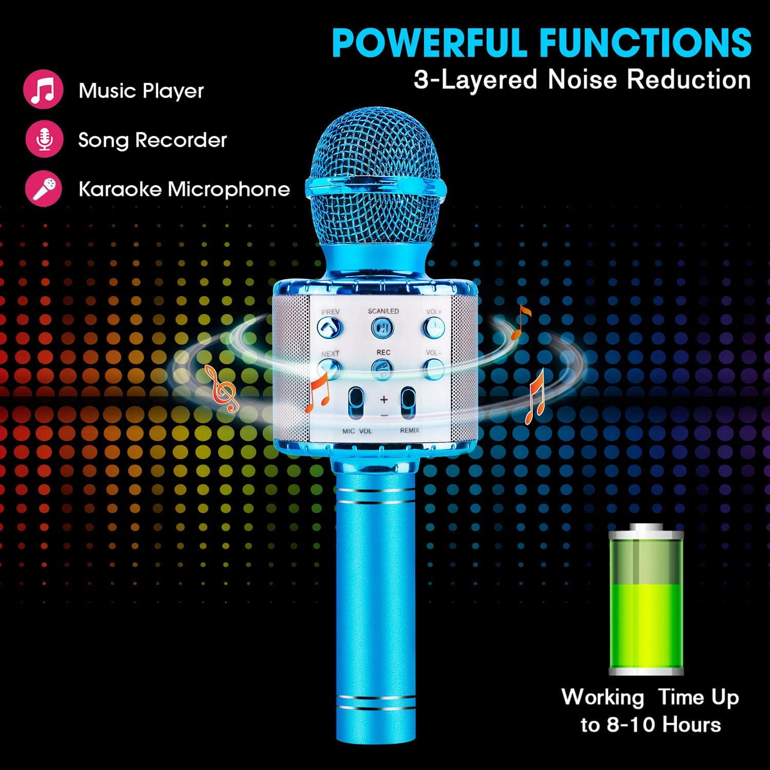 Rirool Kids Wireless Karaoke Microphone with LED Lights - Portable Handheld Mic Speaker for Home KTV, Birthday Party, and Music Singing - Image 6