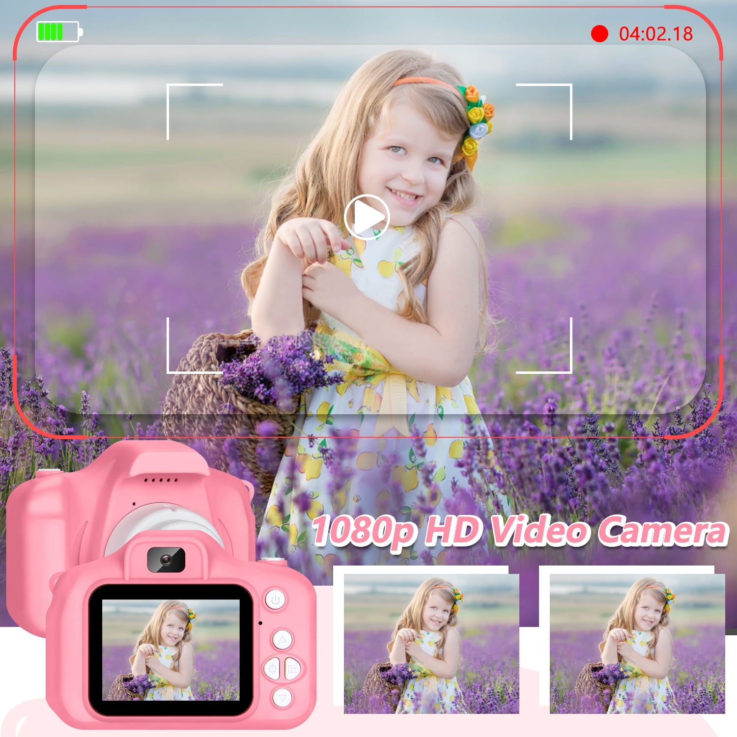 Rirool HD Kids Digital Camera for Girls 3-12, 13MP Video & Photo Camera with 32GB SD Card, Selfie Camera for Toddlers, Best Birthday Gift for 3-10 Year Old Girls (Pink) - Image 6