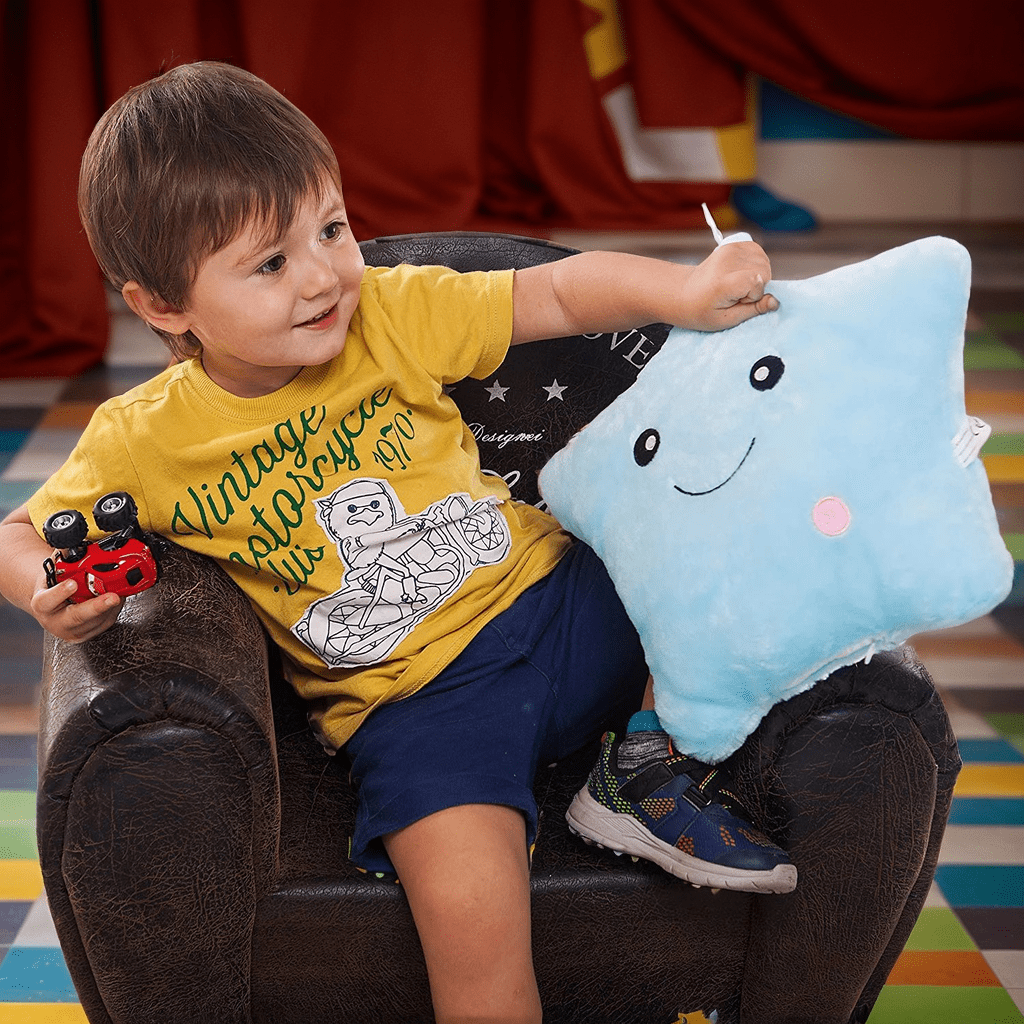 Rirool 14'' Creative Twinkle Star Glowing LED Night Light Plush Pillows Light up Stuffed Animal Toys Birthday for Toddler Kids - Blue - Image 7