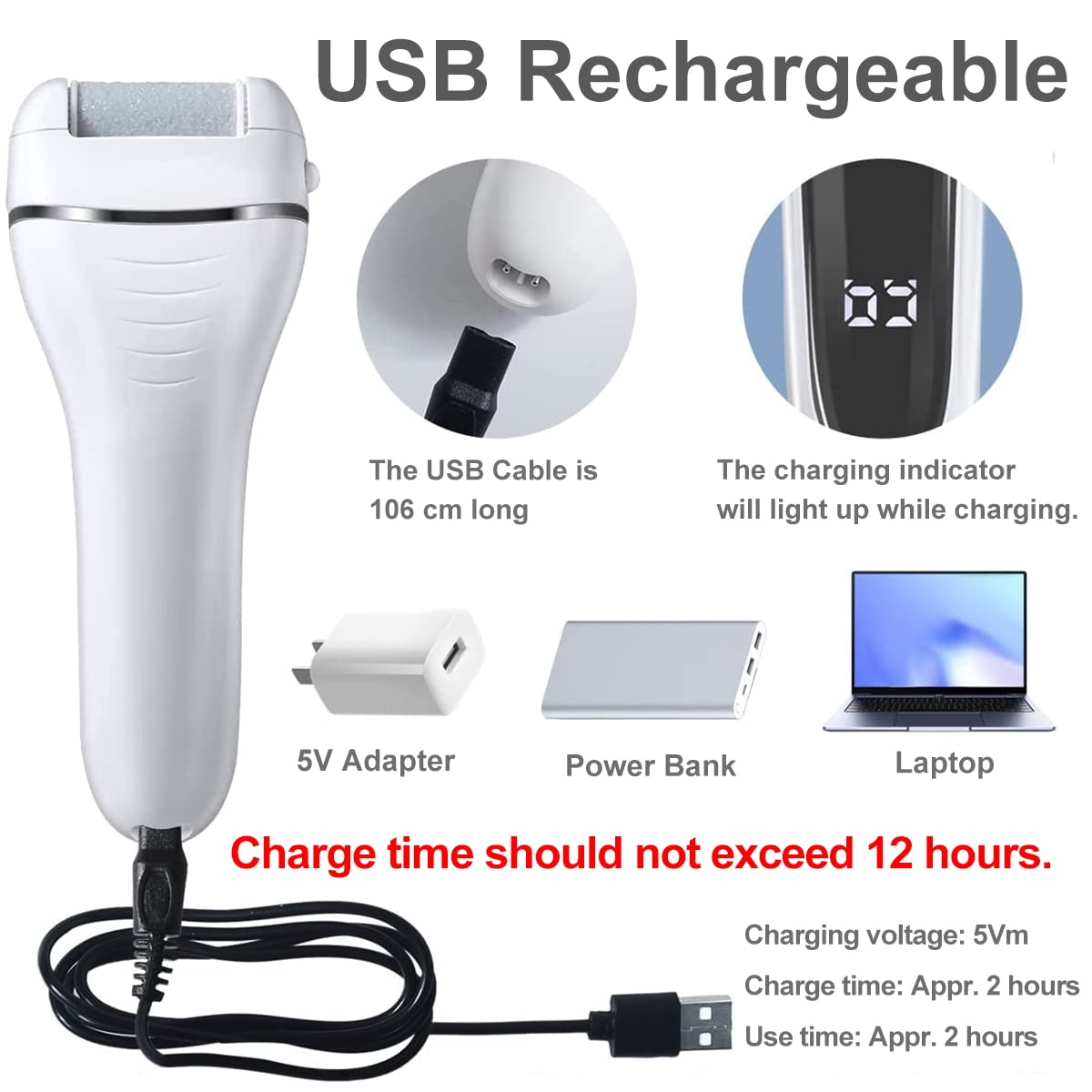 Rirool Electric Callus Remover Kit, 18-in-1 Pedicure Tool Set with 3 Roller Heads for Removing Cracked Heels and Dead Skin,White - Image 3