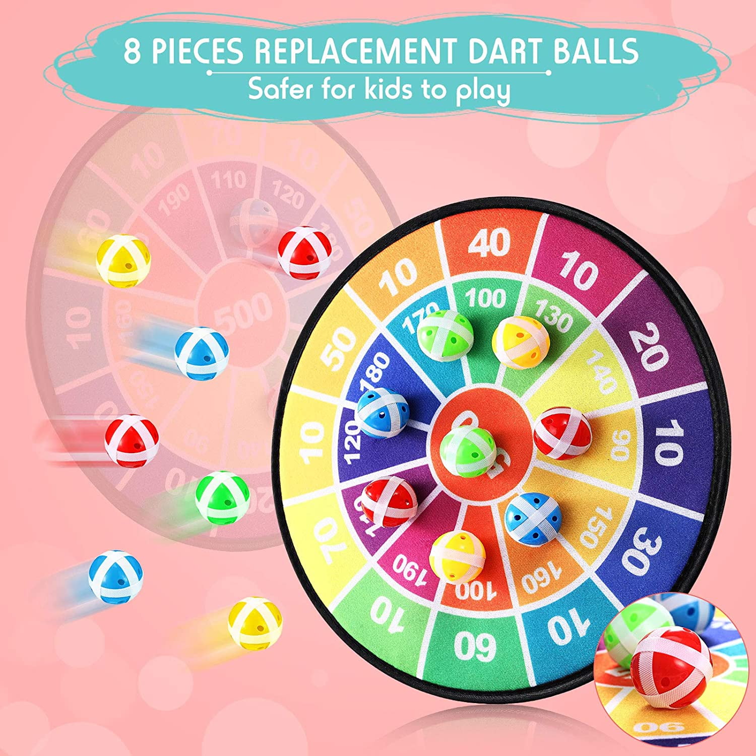 Rirool Kids Dartboard Set - Safe Board with 16 Sticky Plastic Balls - 28.3 Inches - Fun Family Party Game Gift - Image 7