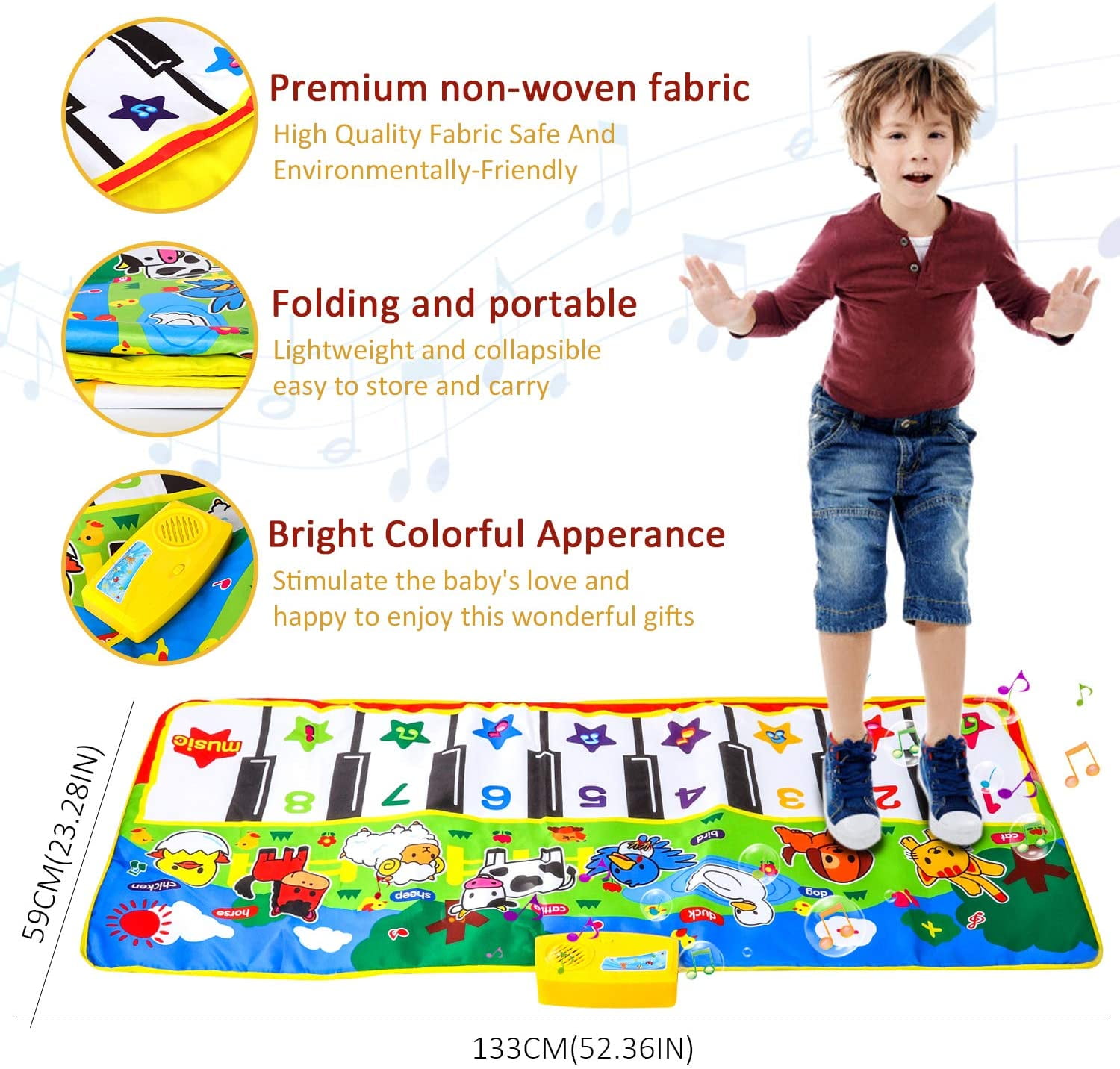 Rirool Music Mat for Kids – Interactive Piano Mat with 8 Animal Sounds, 53" x 23", Educational Dance Toy for Ages 3-6 - Image 8