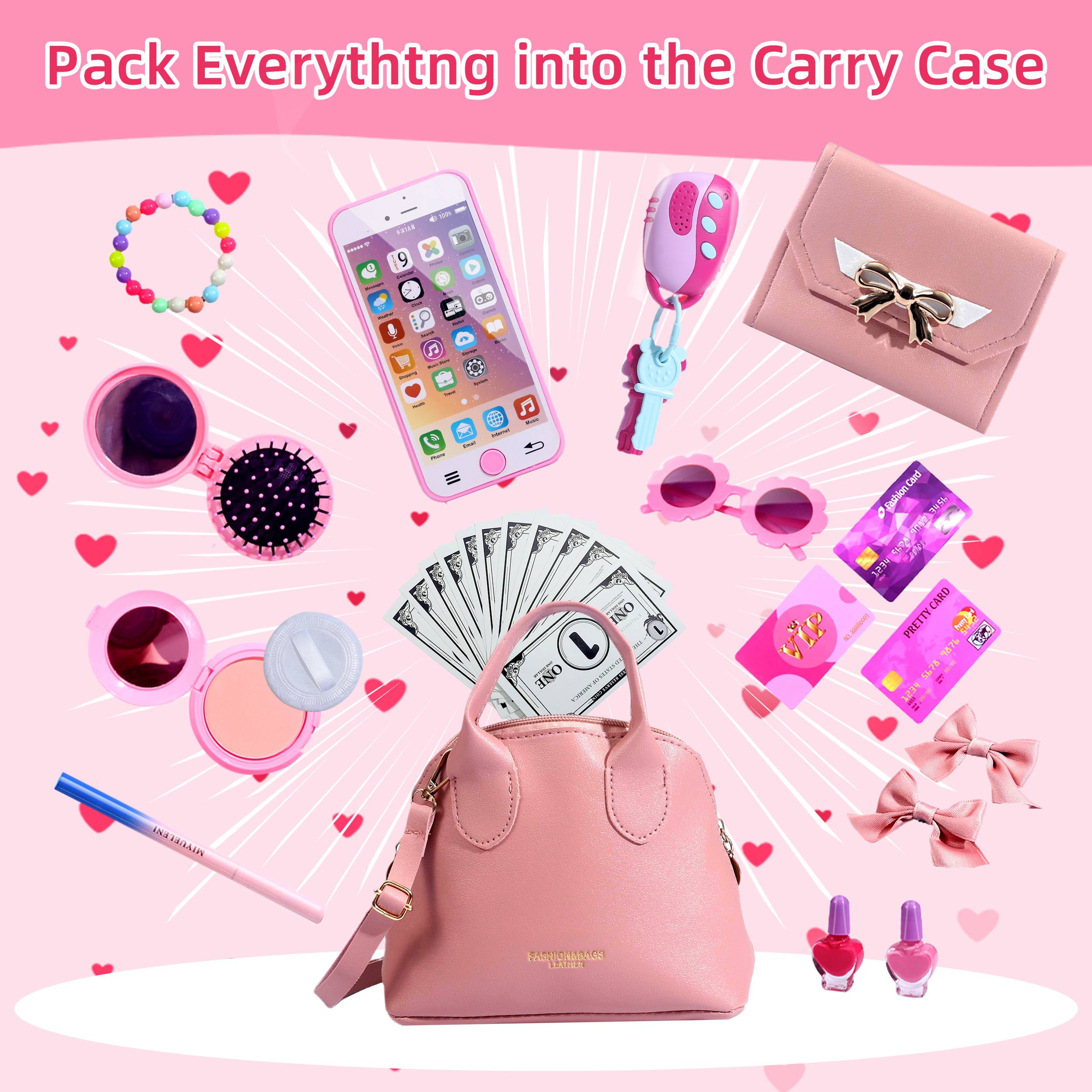 Rirool Princess Themed Play Purse - 31 Piece Toy Set with Handbag, Pretend Makeup, Smartphone, and More - Perfect for Girls' Role-Playing - Ages 3-8+ - Image 3