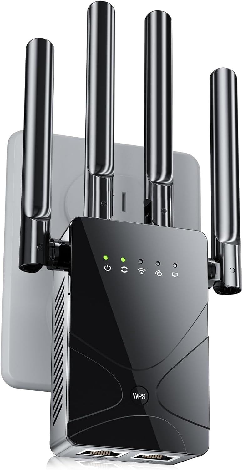 WiFi Extender Signal Booster, 15599 Sq.ft Long Range Internet Extender WiFi Booster, 6X Faster, Strongest Wireless Wi-Fi Repeater w/Ethernet Port, Mesh Wi-Fi Booster Support 99% Devices, 1-Tap Setup