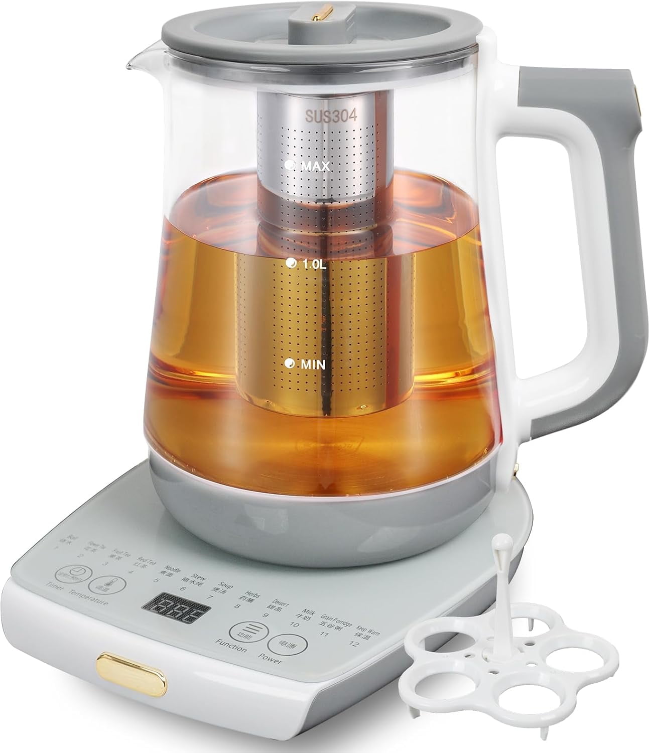 Electric Kettle with Infuser and Stew Pot, Smart Fruit Hot Tea Maker, Temperature Control and Keep Warm, 12 Functions, 1.8-Liter Capacity