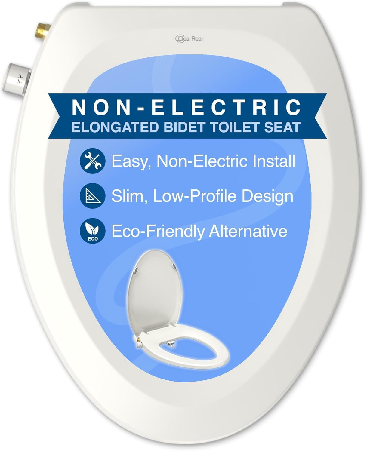 Elongated Bidet Toilet Seat – Non Electric Attachment for Toilets, Easy to Install Self Cleaning, Rear & Feminine Wash Nozzles, Adjustable Water Sprayer, Eco Friendly Hygienic Upgrade