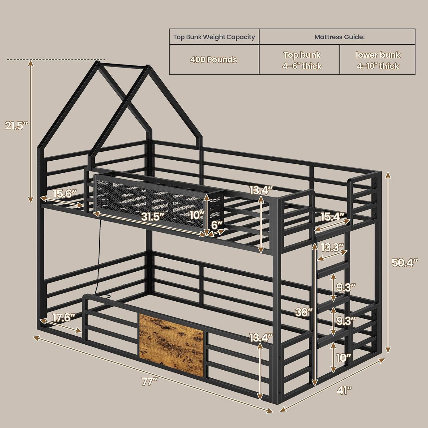 House Bunk Bed Twin Over Twin with Storage Shelf & RGB Lights