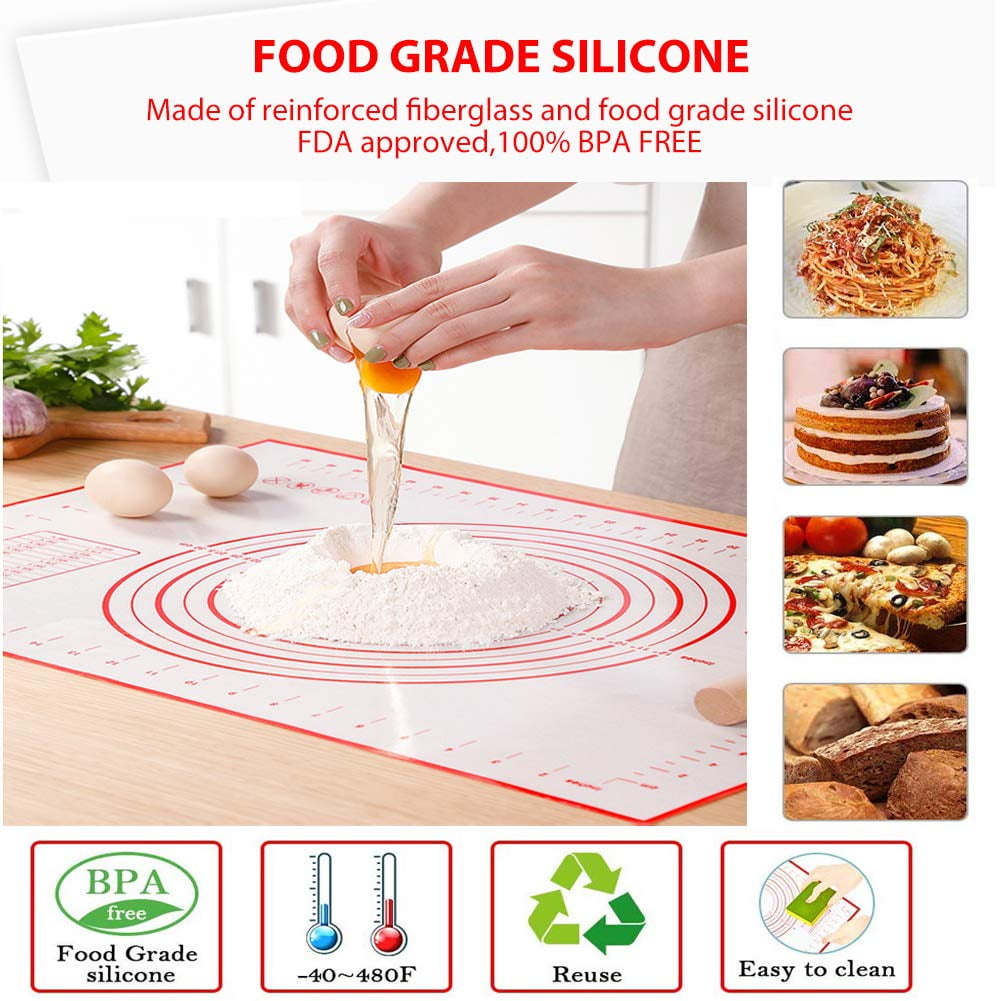 Large Silicone Pastry Mat Extra Thick Non Stick Baking Mat with Measurement Fondant Mat, Counter Mat, Dough Rolling Mat, Oven Liner, Pie Crust Mat (16''(W)24''(L))