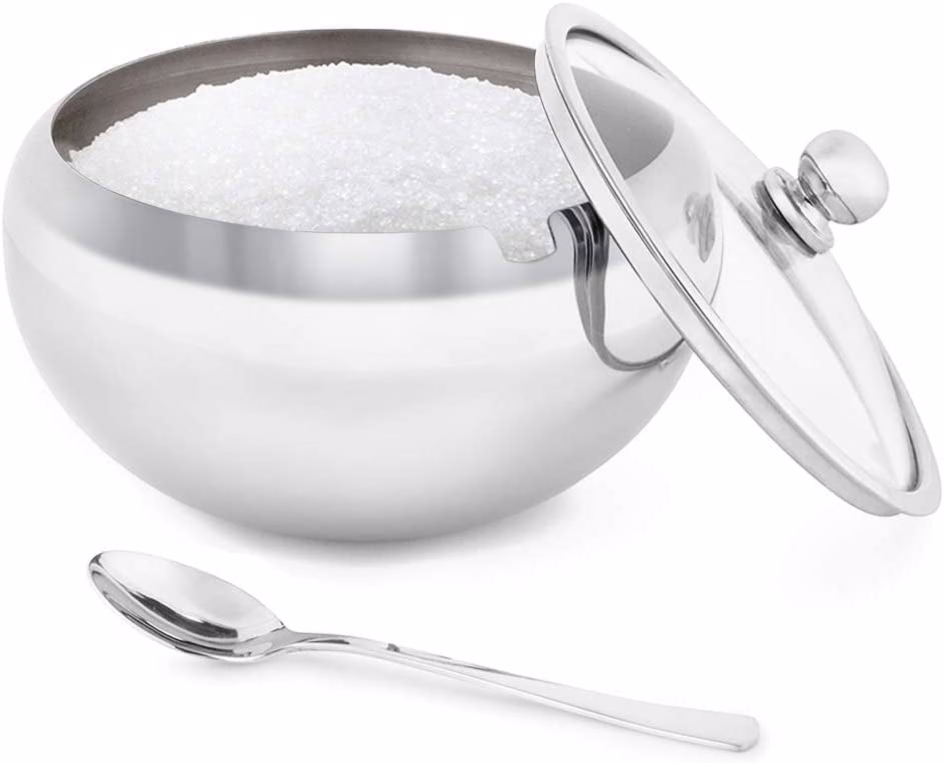 Large Sugar Bowl Glass with Clear Lid and Spoon - Holds 2 cups of Sugar (16.9oz)