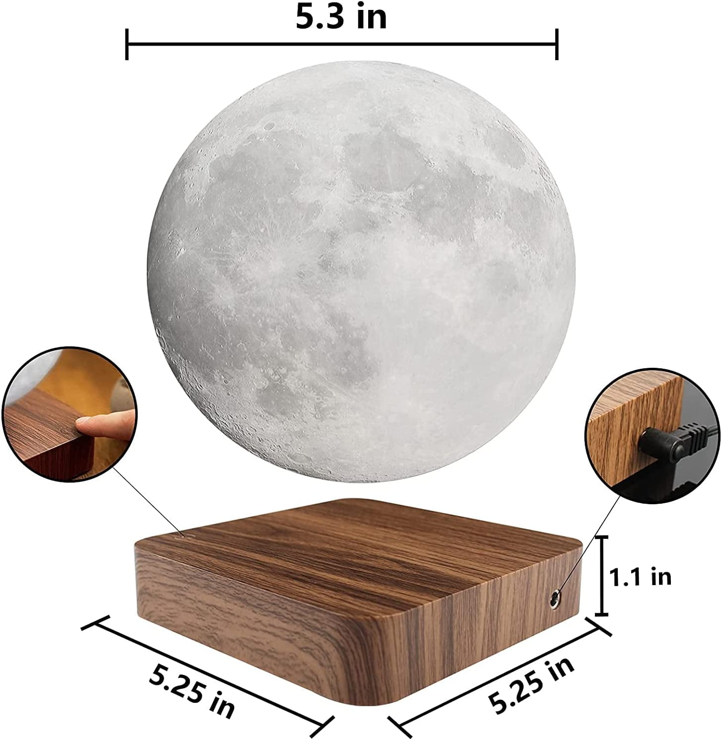 Levitating Moon Lamp, Magnetic Floating Moon Lamp Spinning Luna Night Light with 3 Color Modes, for Home Office Desk Decor, Bedroom Unique Lamps, Cool Tech Gadgets Gift for Women Kids