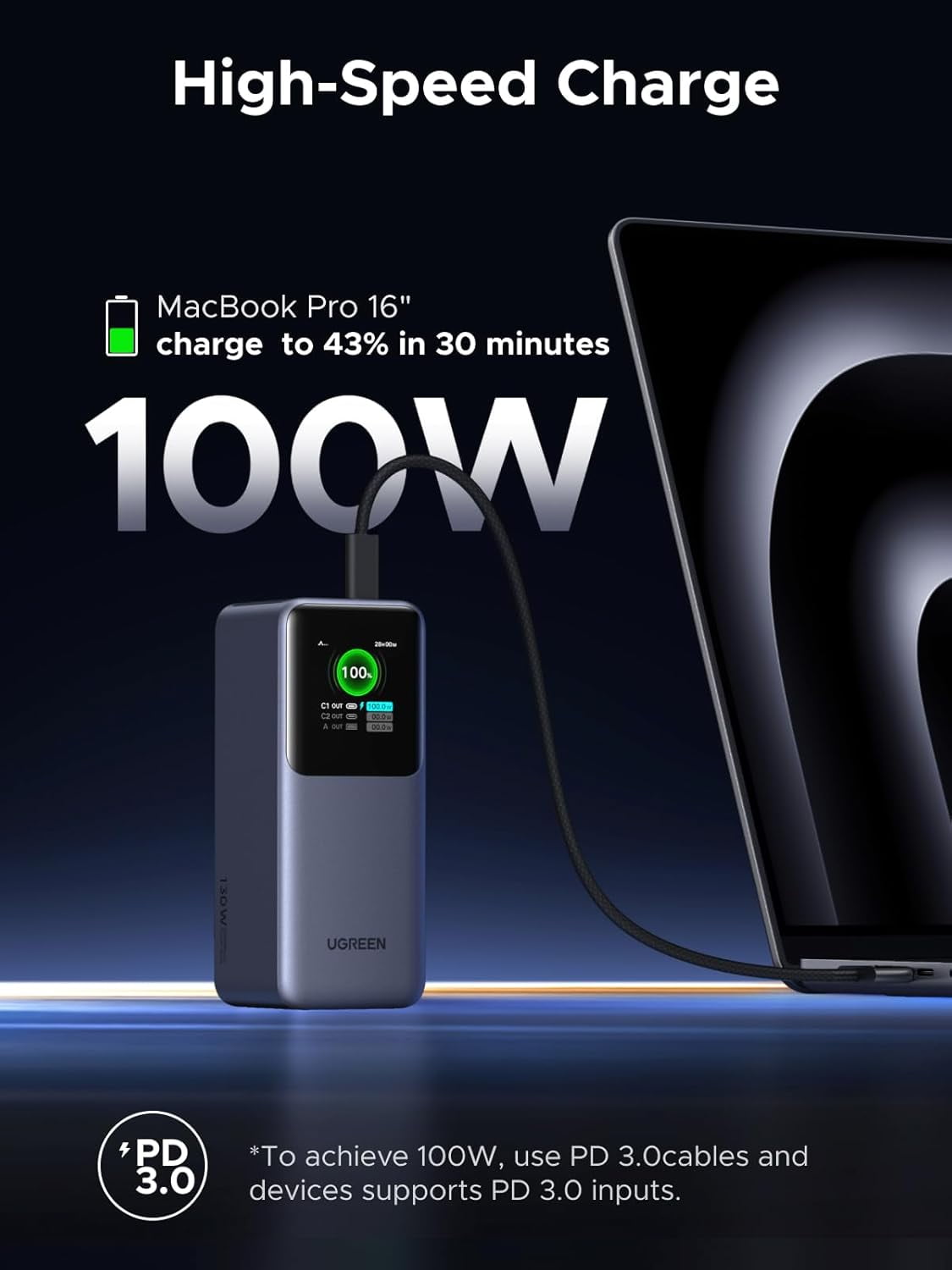 Nexode Power Bank 20000mAh 130W Portable Charger with TFT Display for