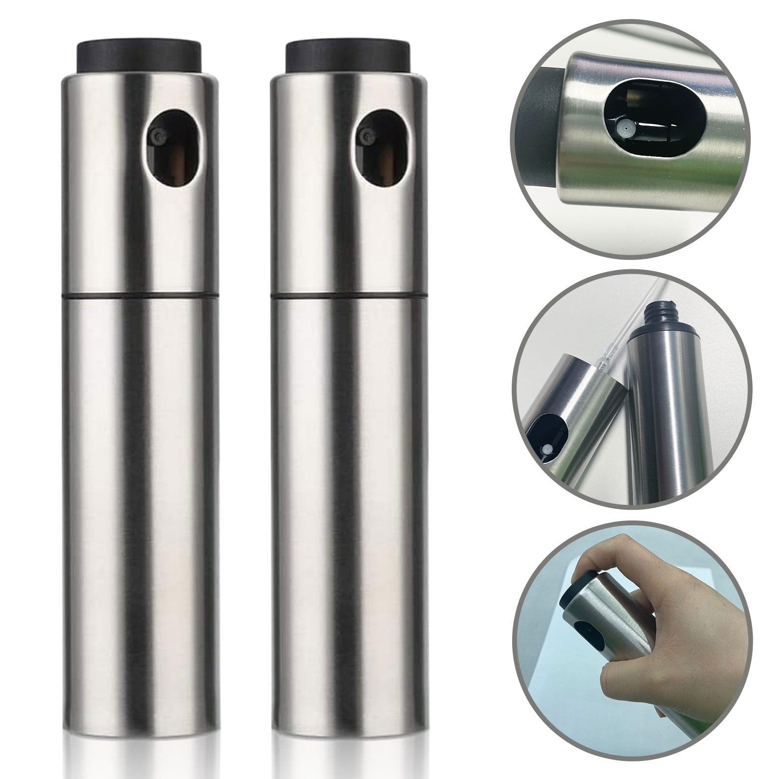 Olive Oil Sprayer Dispenser for Cooking, Stainless Steel Oil Spritzer Bottle 100ml for BBQ Making Salad Baking Roasting Grilling (2 Pack)