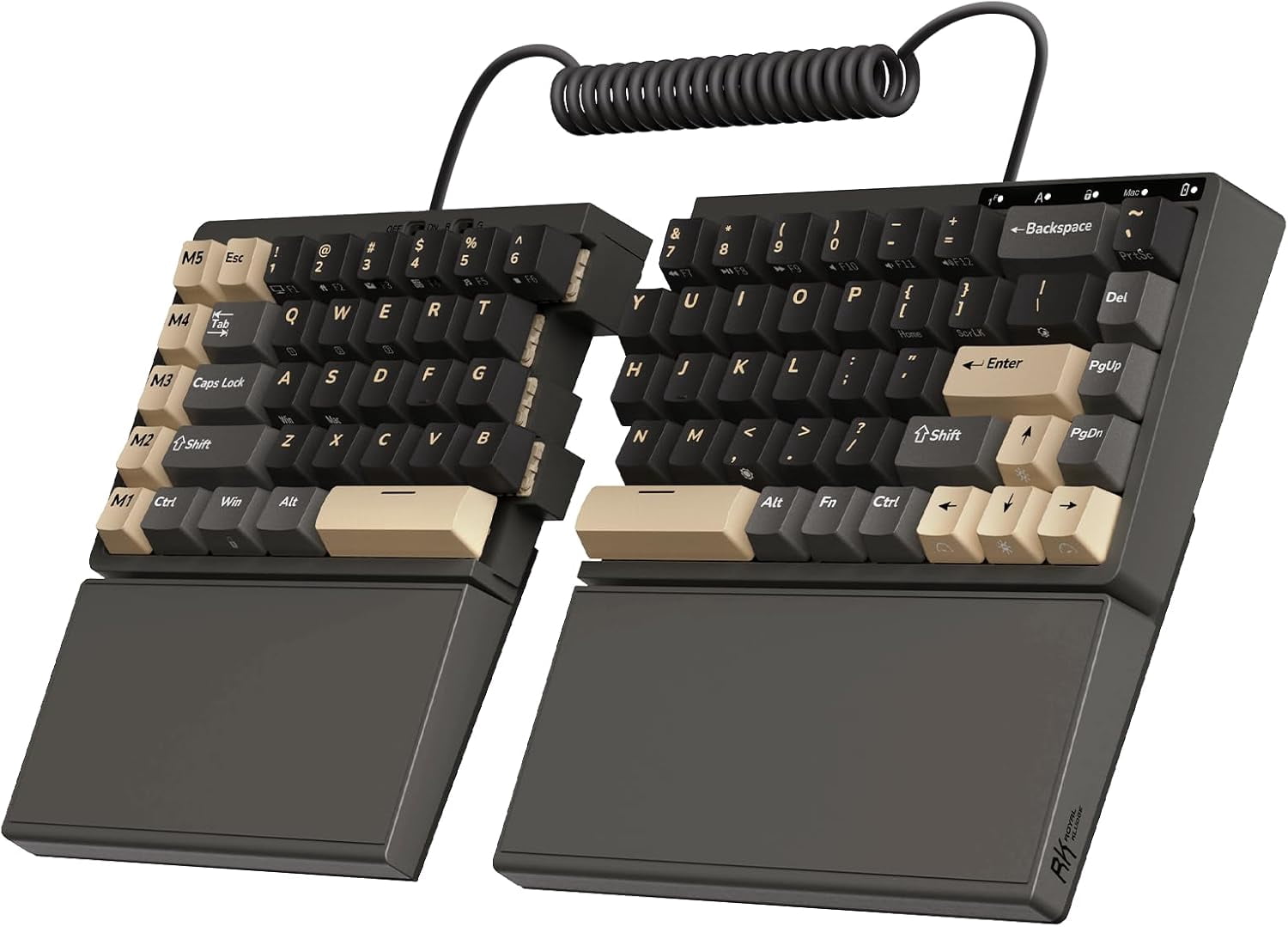 RKS70 Ergonomic Split Keyboard, Wireless RGB Mechanical Keyboard with Bluetooth/2.4GHz/Wired, 75% Hot Swappable Gaming Keyboards with Fixed Wrist Rest, Pre-lubed Linear CreamySwitches