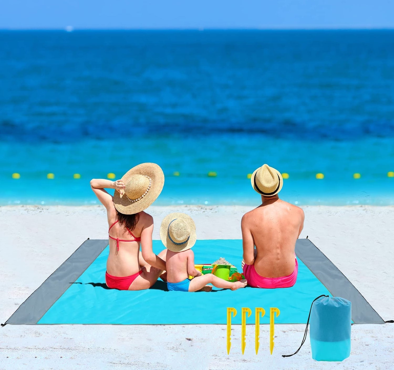 Rirool Beach Blanket, Sandproof Beach Mat Large 4-7 Persons, Waterproof Picnic Storage Bag (83"x78")