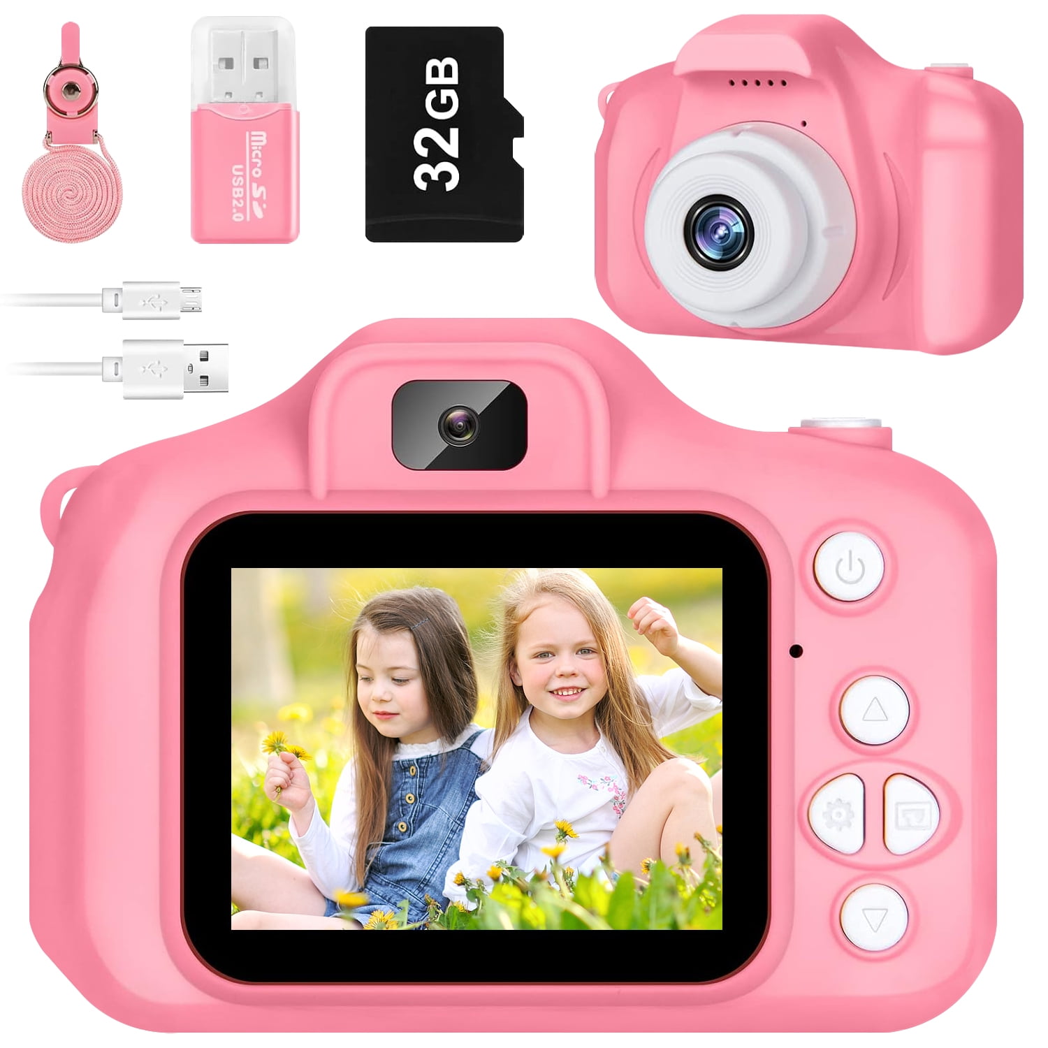 Rirool HD Kids Digital Camera for Girls 3-12, 13MP Video & Photo Camera with 32GB SD Card, Selfie Camera for Toddlers, Best Birthday Gift for 3-10 Year Old Girls (Pink)