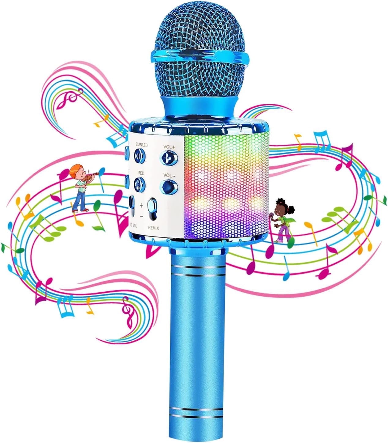 Rirool Kids Wireless Karaoke Microphone with LED Lights - Portable Handheld Mic Speaker for Home KTV, Birthday Party, and Music Singing