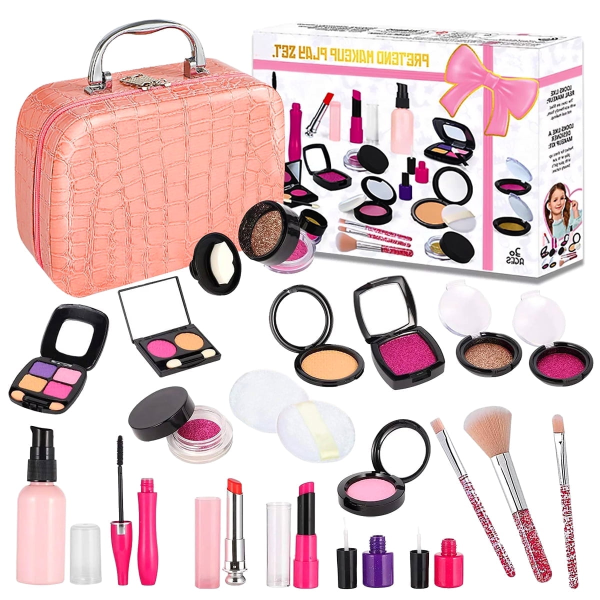 Rirool Pretend Makeup Kit for Girls - Kids Play Set with Cosmetic Bag - Ideal Gift for Toddlers & Little Girls Age 3+ (Not Real Makeup)