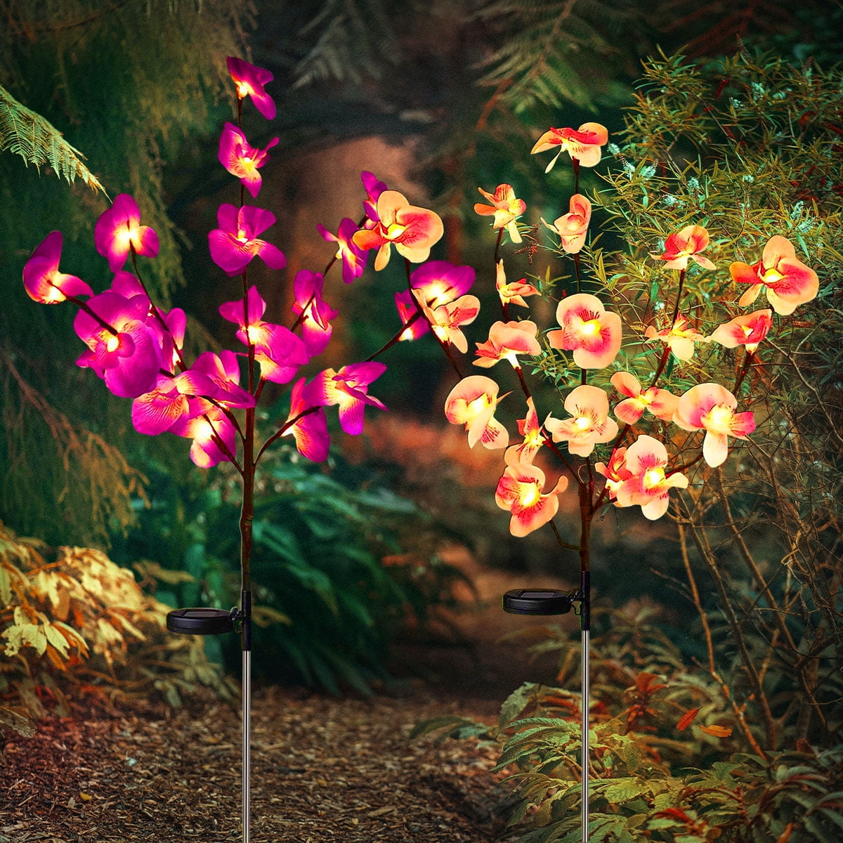 Rirool Solar Garden Stake Lights - Purple Pink Orchid Lights for Outdoor Garden, Lawn, Landscape, Driveway