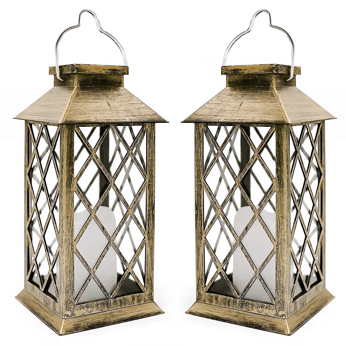 Rirool Solar Outdoor Hanging Lanterns 2-Pack, Waterproof Garden Lantern with LED Flickering Flameless Candle for Patio, Yard, Courtyard Decor