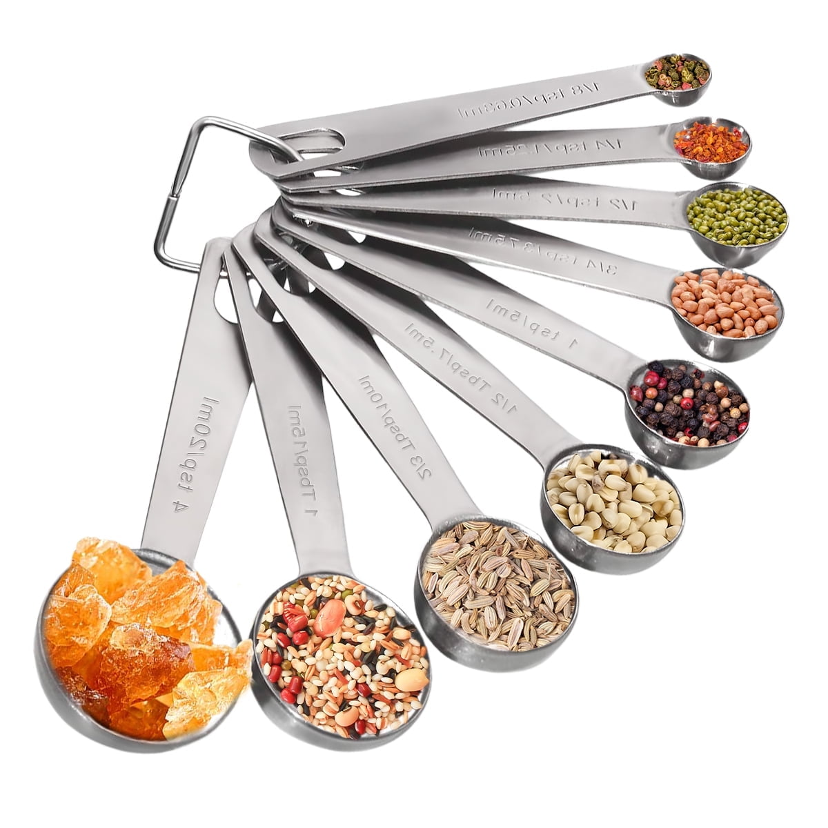 Rirool Stainless Steel Measuring Spoons Set of 9 Piece - Accurate Measurement for Cooking and Baking - Durable and Rust-Resistant Kitchen Tools