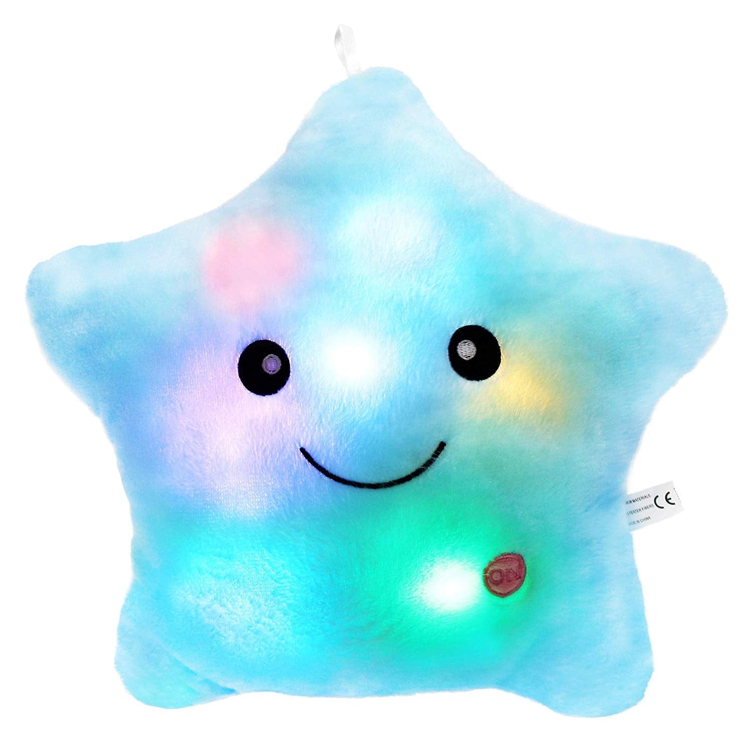 Rirool 14'' Creative Twinkle Star Glowing LED Night Light Plush Pillows Light up Stuffed Animal Toys Birthday for Toddler Kids - Blue