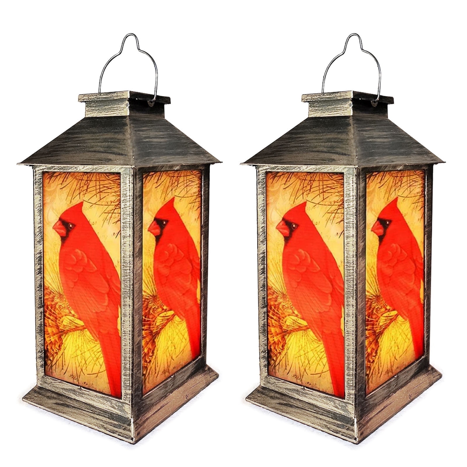 Rirool 2-Pack Solar Cardinal Lantern Lights - Waterproof LED Outdoor Hanging Lamps for Garden, Patio, Yard with Shepherd Hooks, Auto On/Off