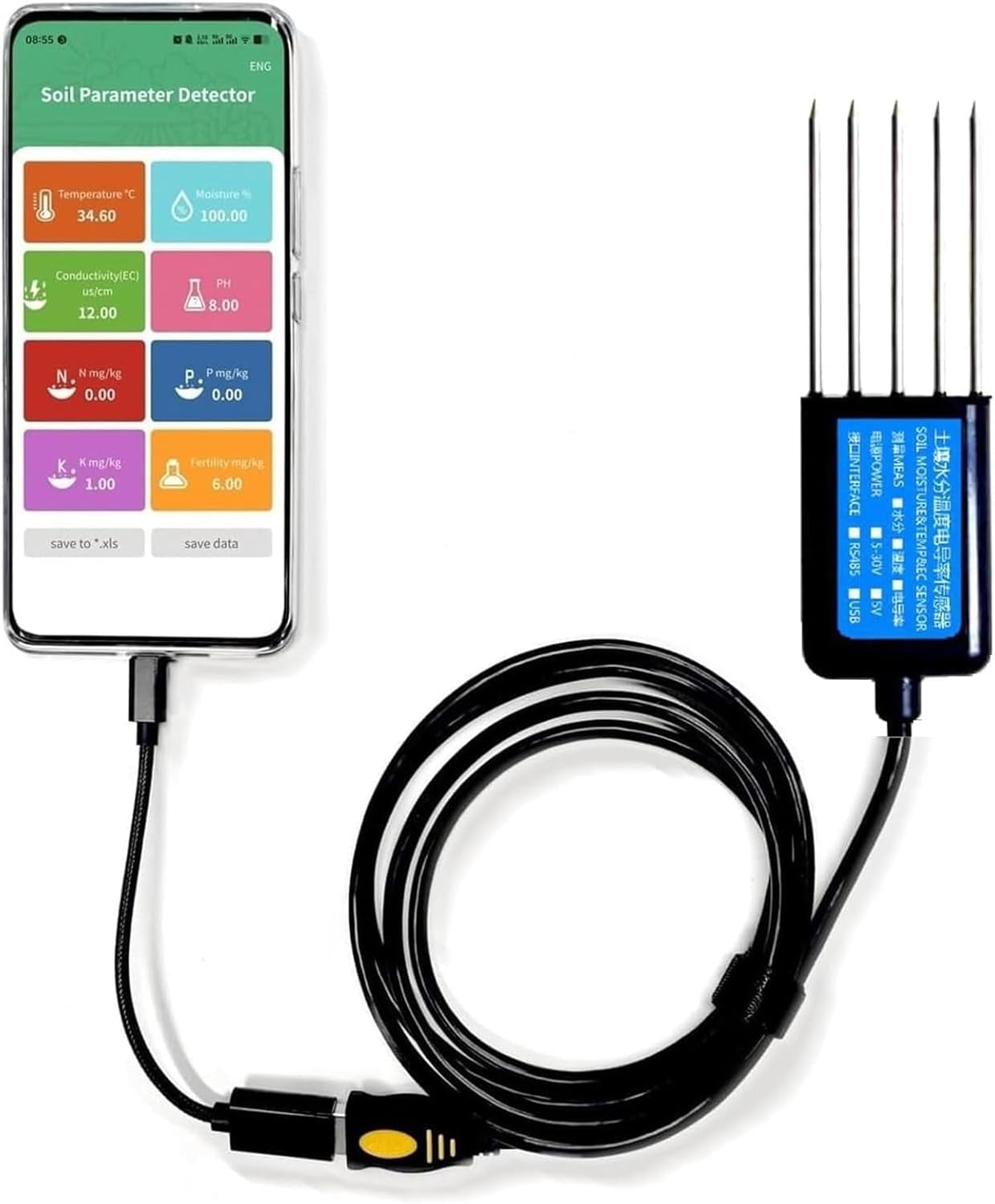 Soil tester, soil analyzer, digital tester (nitrogen, phosphorus, potassium), values, moisture, electrical conductivity (), soil fertility testing, suitable for indoor plants and gardens