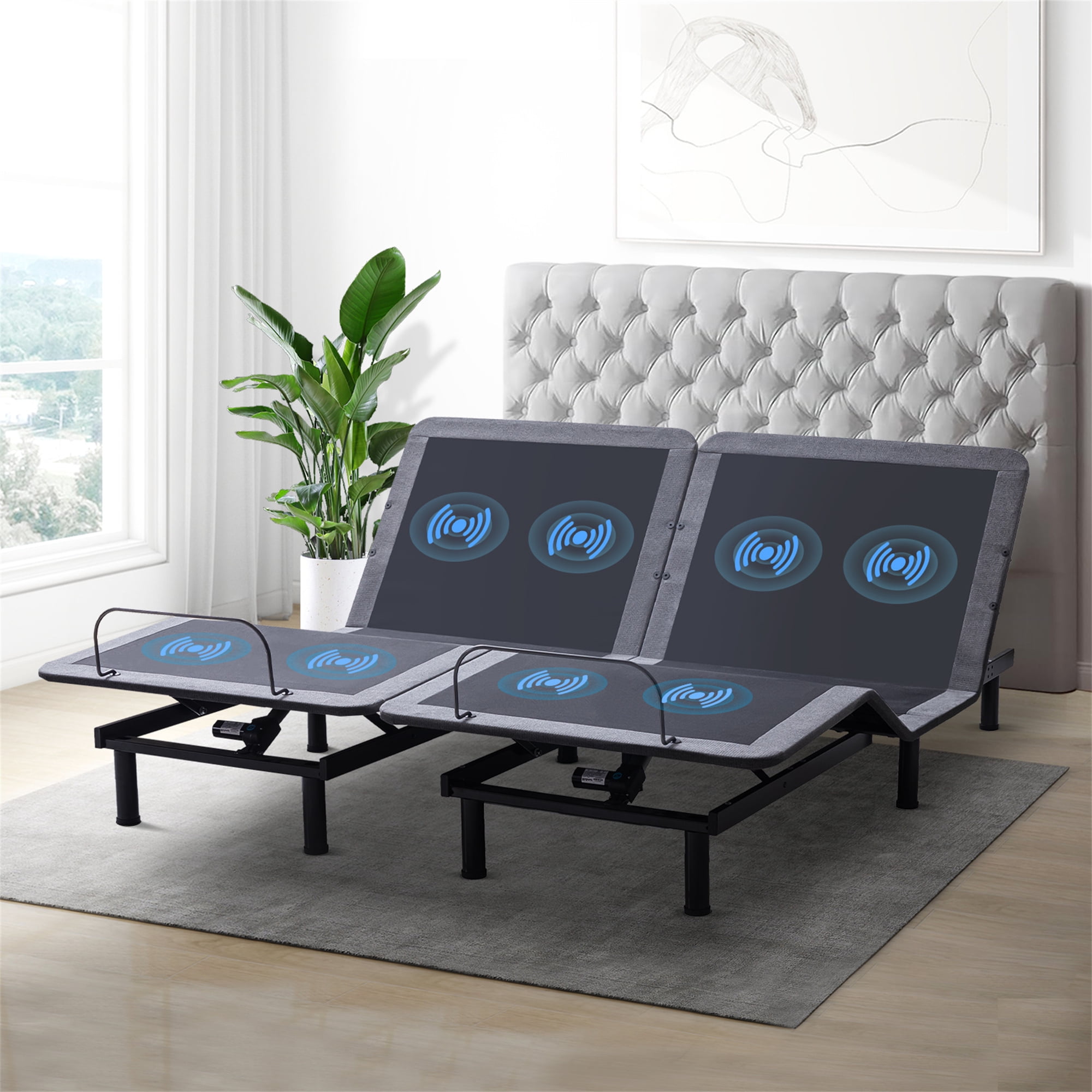 Split King Adjustable Bed Base with Massage, Electric Bed Frame Dual Head & Foot Lift, Wireless Remote, Zero Gravity, Anti-Snore, LED Light, USB Ports