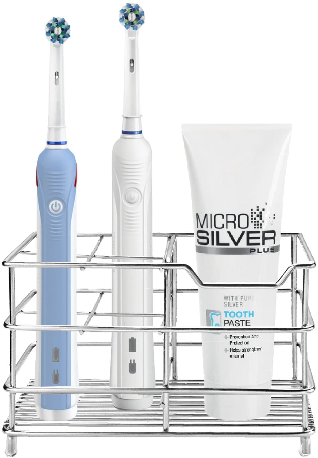 Stainless Steel Toothbrush and Toothpaste Holder for Bathroom, Sturdy and Hygienic, Drain and Rust Prevention, Silver