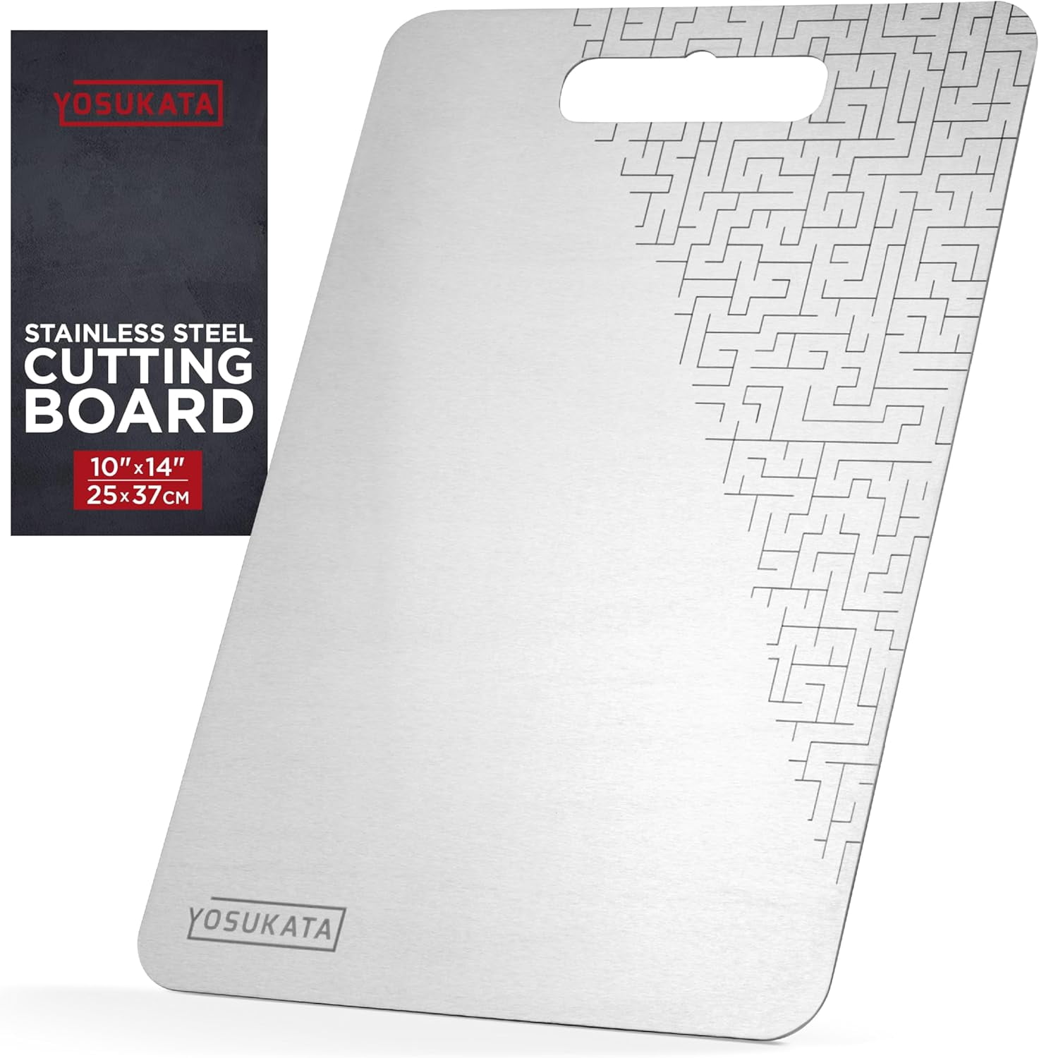Stainless steel cutting board 14.610 inches - double-sided metal cutting board with handle hole - measuring scale - dishwasher safe - non-toxic kitchen utensils