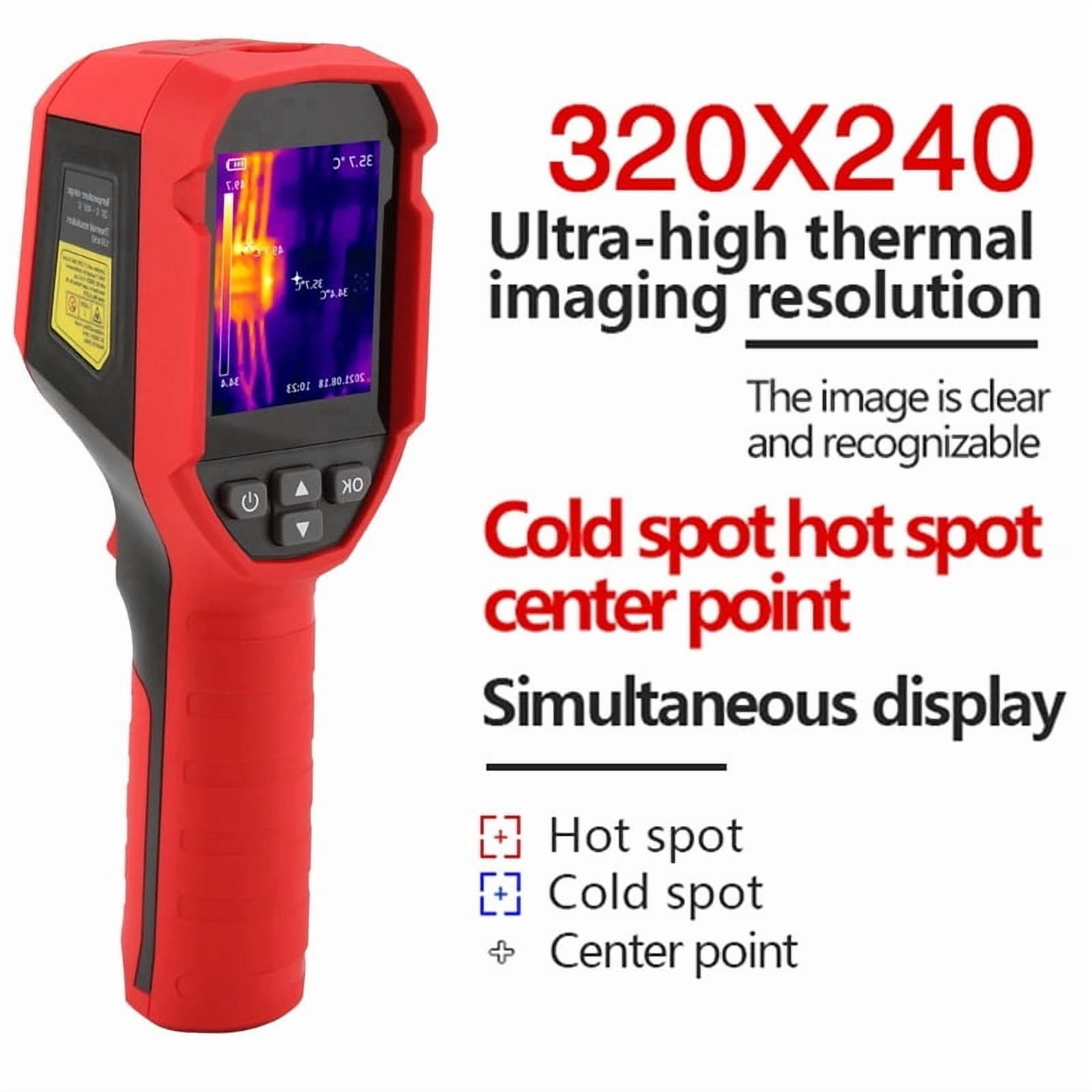 Thermal Imaging Camera, 320 x 240 TISR Resolution, 15-Hour Battery Life, 120 x 90 IR Resolution, 25Hz Handheld Infrared Camera with High/Low Temp Alerts, Auto Shutdown