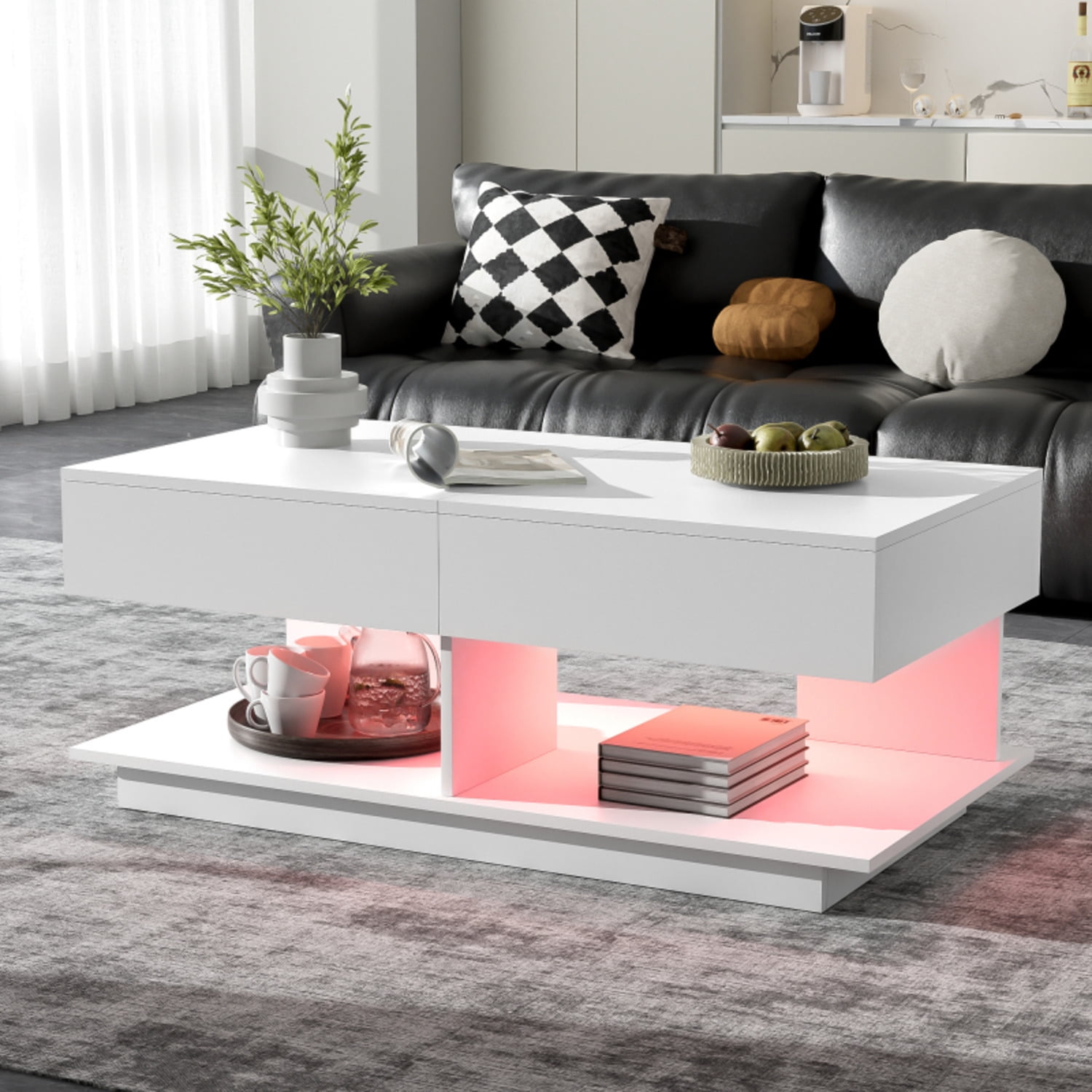 U-can 41.3''-76.7'' Extendable Coffee Table Efficient Central Coffee Table With Multiple Storage Compartments Multifunctional Adjustable Coffee Table With Hidden Storage Space For Living Room