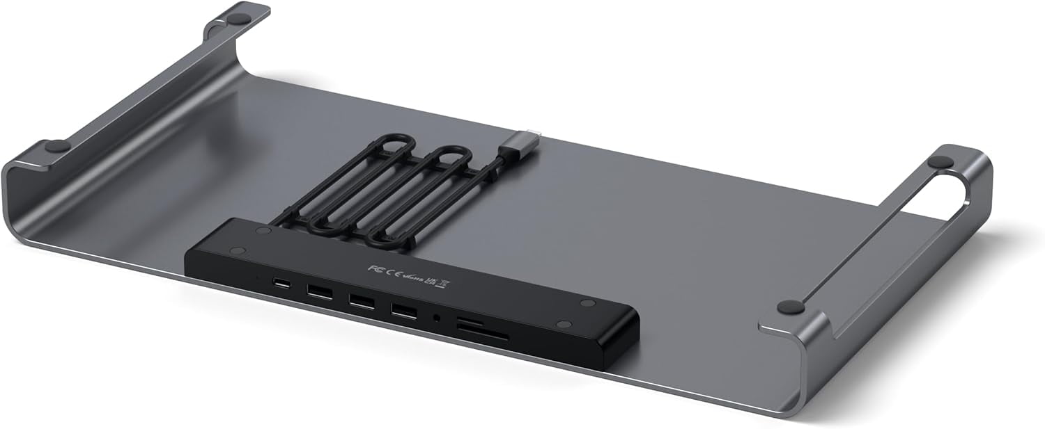 USB C Hub Monitor Stand with 7-in-1 Ports for Desk, Aluminum Computer Riser for Laptops and Monitors