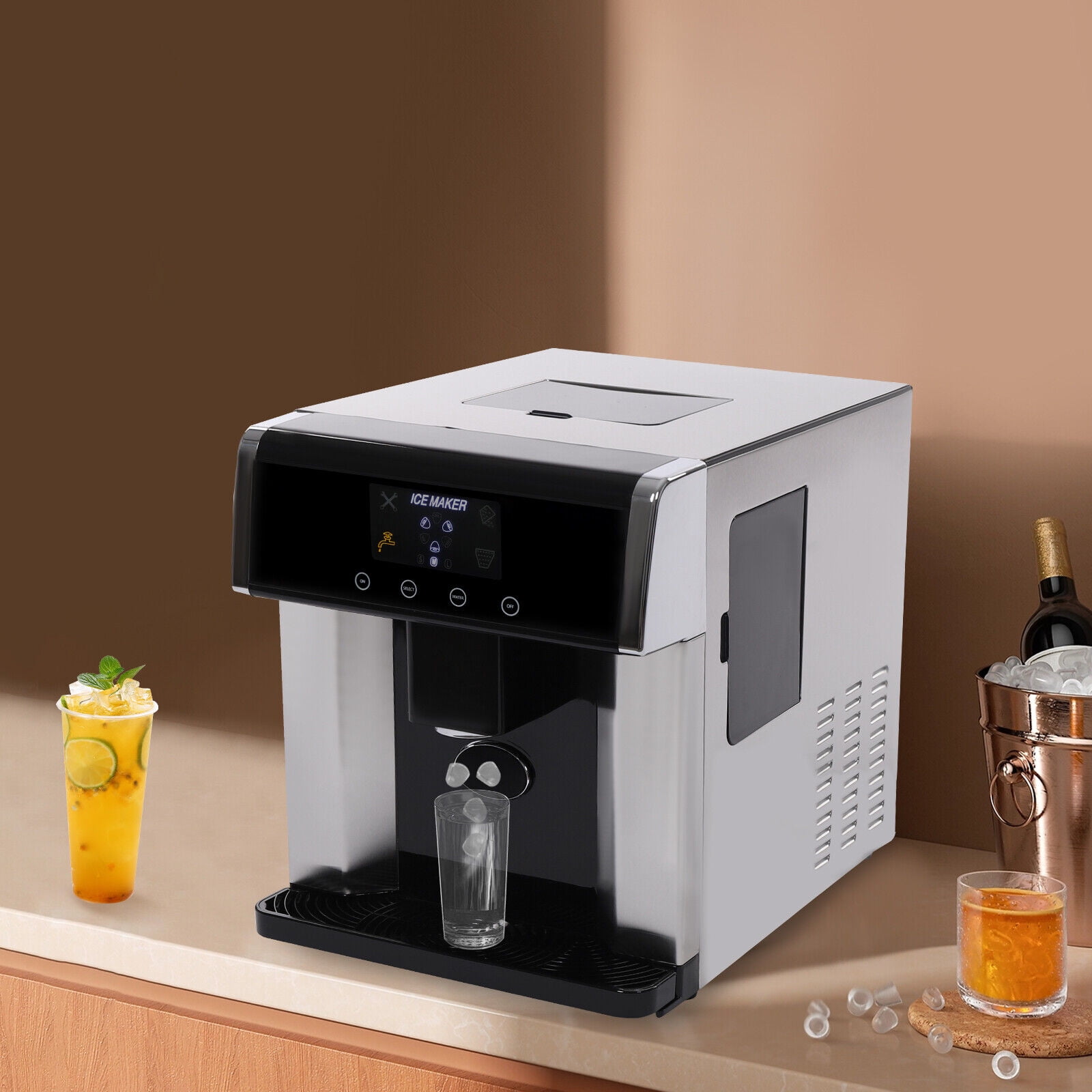 2in1 Self Dispensing Countertop Nugget Ice Maker Cold Water Making Machine