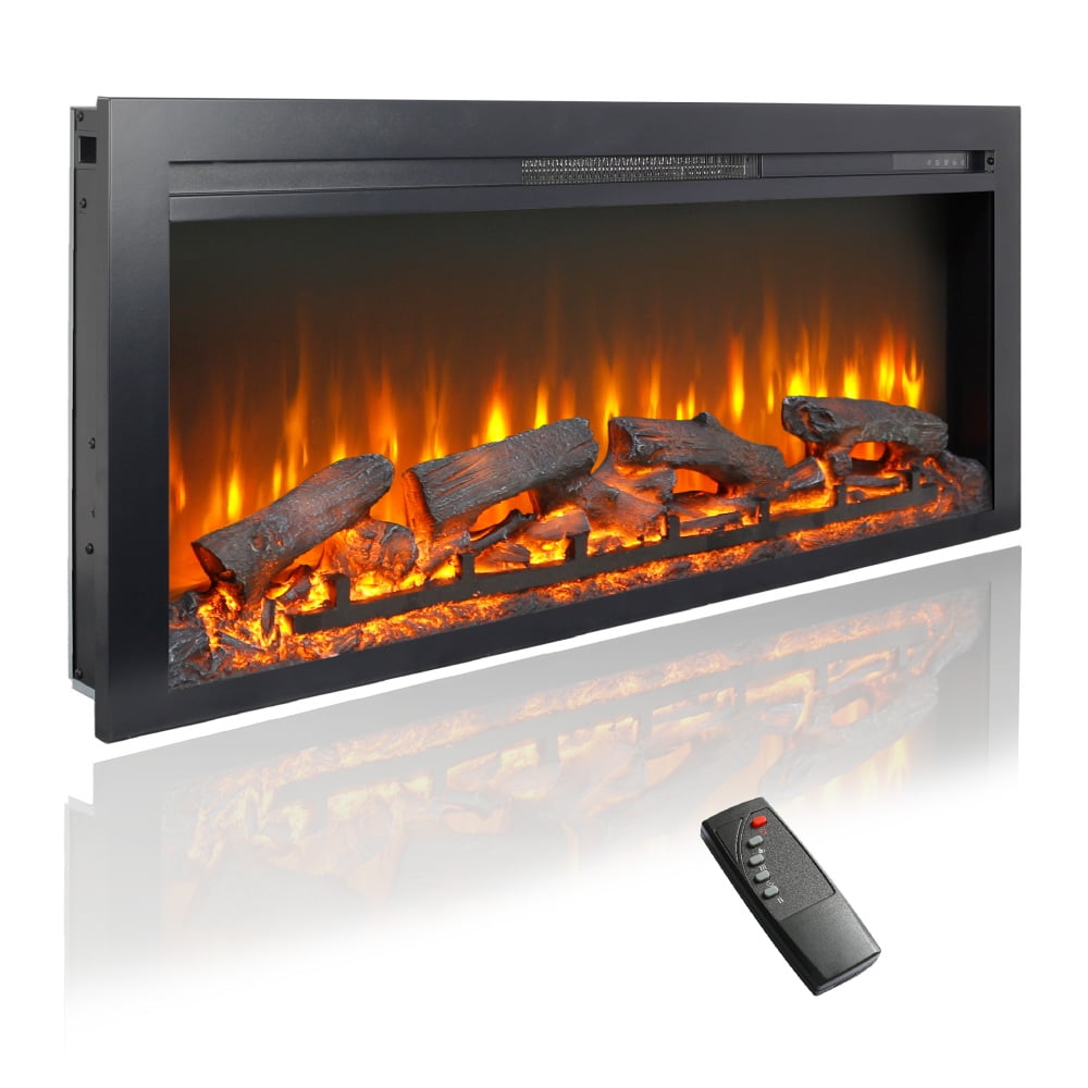 44 Inch In-Wall Recessed Electric Fireplace - Remote Control, Realistic LED Flame, 1400W Heater For 400 Sq Ft