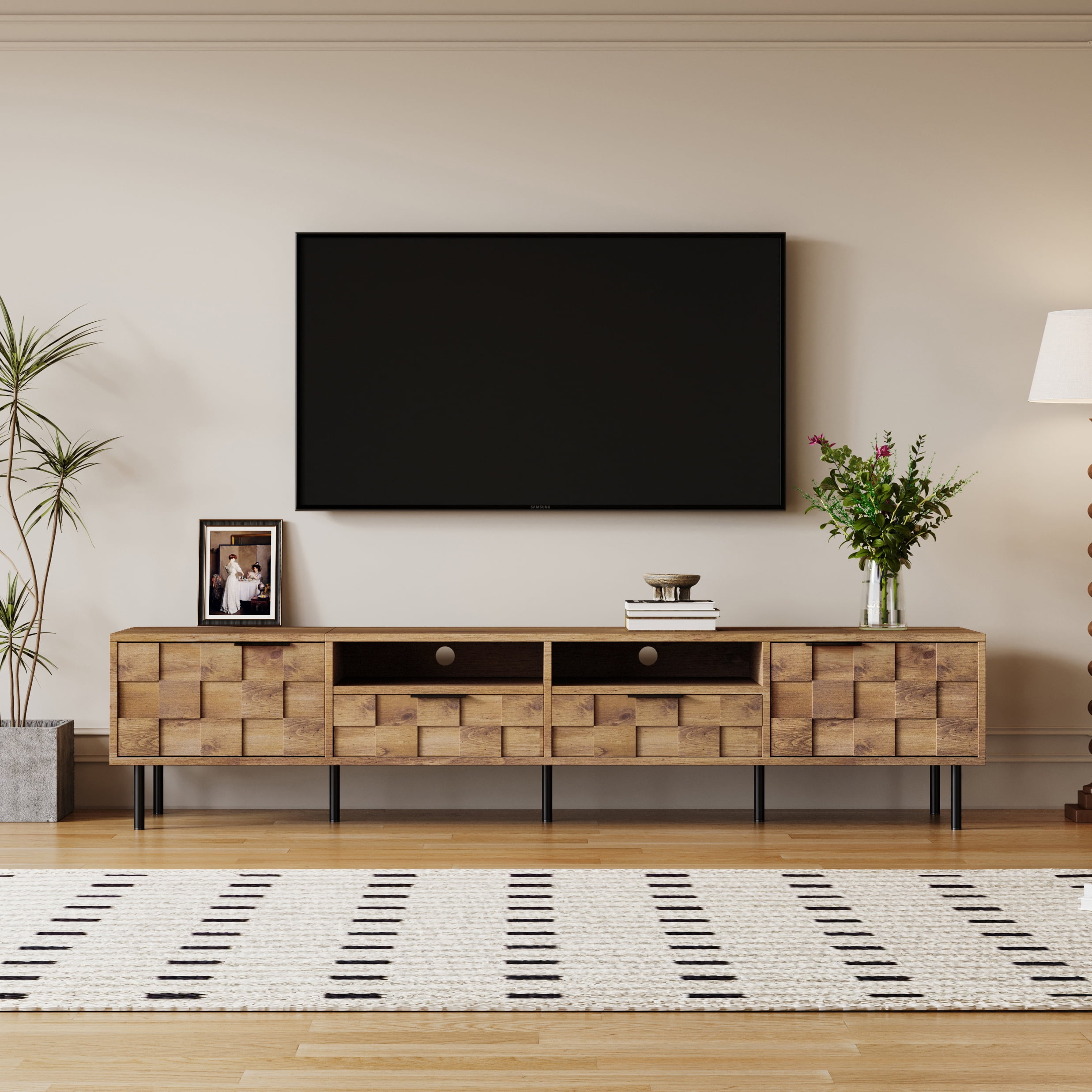 78.7" Mid Century TV Stand for 85" TVs, Media Console with 2 Drawers & Storage Cabinet, Natural Entertainment Center for Living Room, Bedroom